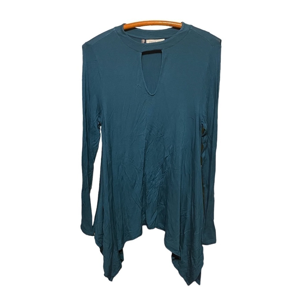 Jennifer Lopez Green Waterfall long Sleeve Key Hole front Shirt